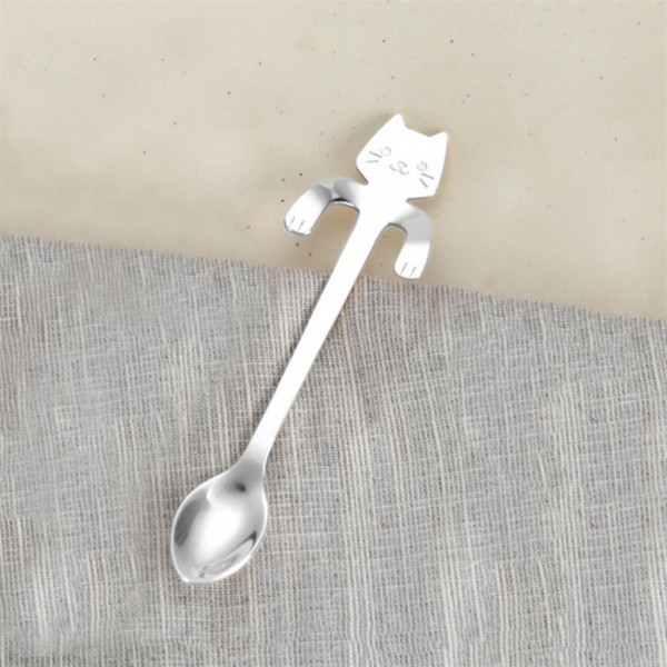 Cat Design Stainless Steel Ice Cream Desser Spoon Coffee Drinking Tableware 