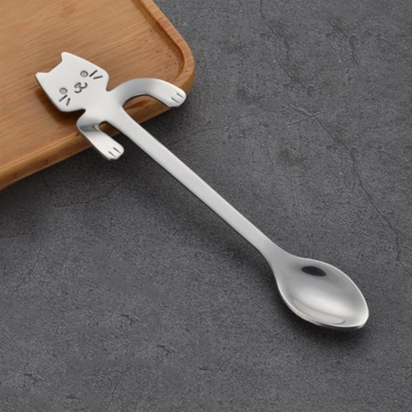 Cat Design Stainless Steel Ice Cream Desser Spoon Coffee Drinking Tableware 