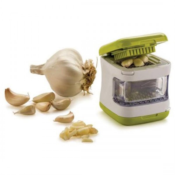 Handy Compact Garlic Press Cube Storage Bin Mince Quick Slice Kitchen Tool 