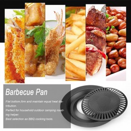 Non-Stick Round Smokeless Indoor Barbecue Grill Pan with Brush BBQ Roast Tray