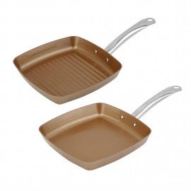Copper Coating Bottom Non-Stick Square Grill Frying Pan Kitchen Cookware Set