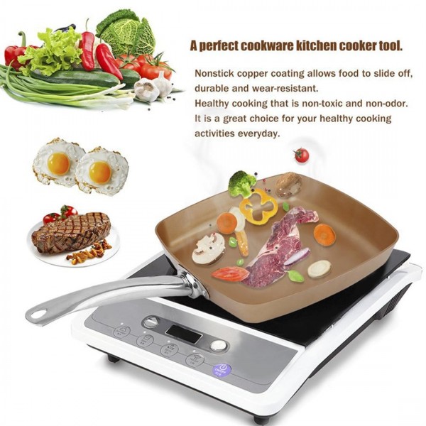 Copper Coating Bottom Non-Stick Square Grill Frying Pan Kitchen Cookware Set 