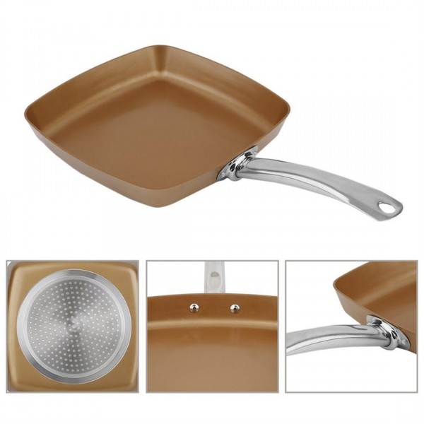 Copper Coating Bottom Non-Stick Square Grill Frying Pan Kitchen Cookware Set 