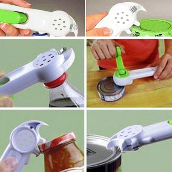 White & Green 7 In 1 Kitchen Can Opener Bottle Jar Do As Seen On TV Knife Slicker 