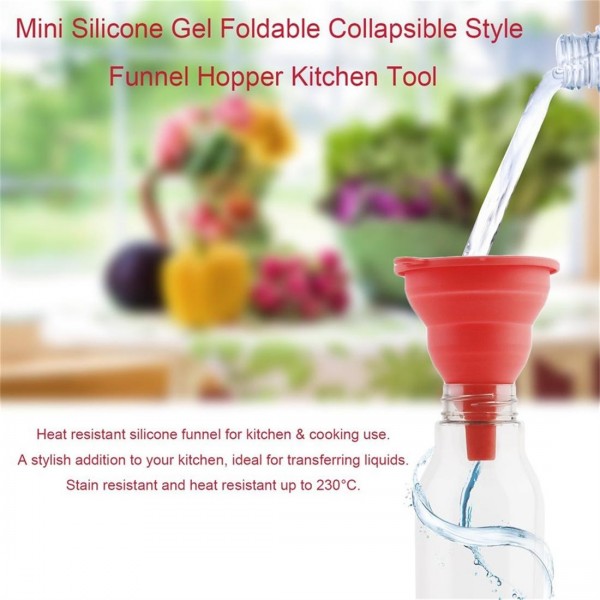 Mini Silicone Gel Foldable Collapsible Style Funnel Hopper Kitchen Tool 