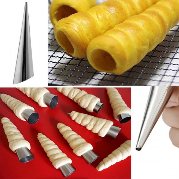 3pcs Stainless Steel Spiral Croissants Pastry Conical Tube Cone Baking Mold 