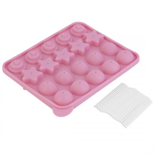 20 Lollipop POP 4 Pattern Cake Mold Tray Chocolate Silicone Non-Stick Baking