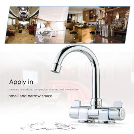 Foldable RV Faucet Rotating Two Handle Deck/Wall Mounted RV Kitchen Faucet Hot and Cold Water Mixer Tap for Motorhome Travel Trailer