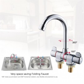Foldable RV Faucet Rotating Two Handle Deck/Wall Mounted RV Kitchen Faucet Hot and Cold Water Mixer Tap for Motorhome Travel Trailer