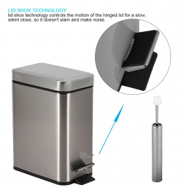 5L Stainless Steel Square Step Trash Can Close Lid Removable Inner Wastebasket Anti-Fingerprint