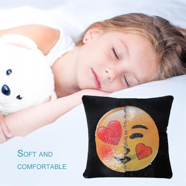 Cute Changing Face Emoji Pillows Cover Sequin Pillow Smile Face Pillowcase 