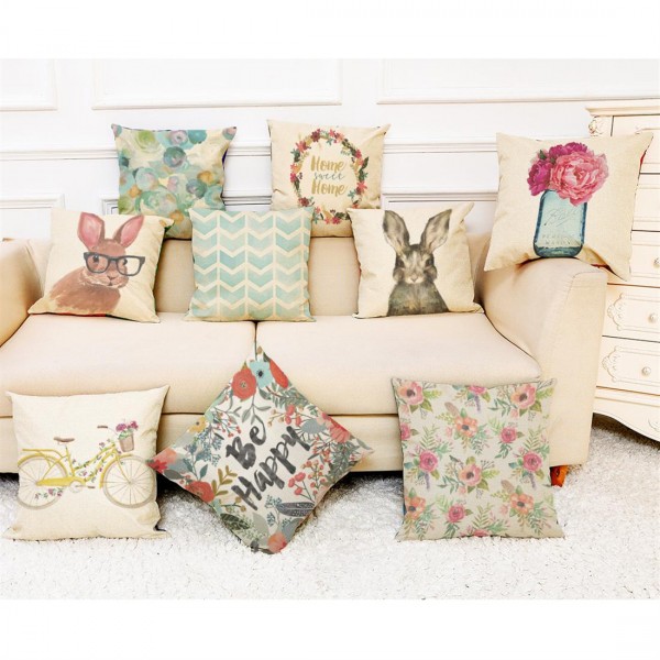 Hot style printed cotton and linen pillow cover sofa pillow car cushion wholesale custom 45*45 polyester linen C 