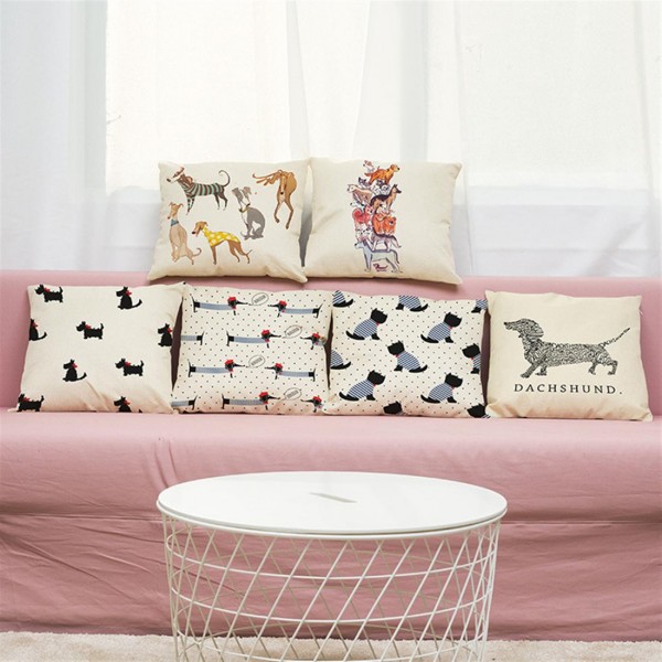 Hot sale creative dachshund pattern printed cotton and linen pillow cover pillow back wholesale 45*45 super soft B