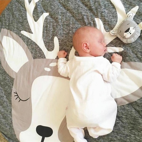 Nordic ins hot style Christmas elk with the same pure cotton pad baby game pad diameter 95cm thick 1.5cm gray 