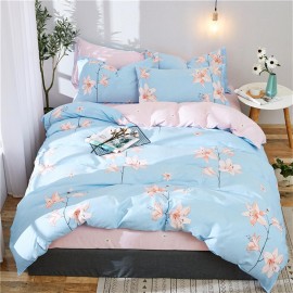 Pure cotton twill four-piece set with simple and active printing 4-piece set of bed sheet and quilt cover bedding 200*230cm clear jasmine
