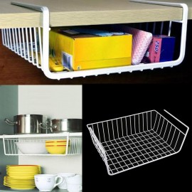 White/Silver Kitchen Under Shelf Storage Basket Lightweight Metal Organiser Rack