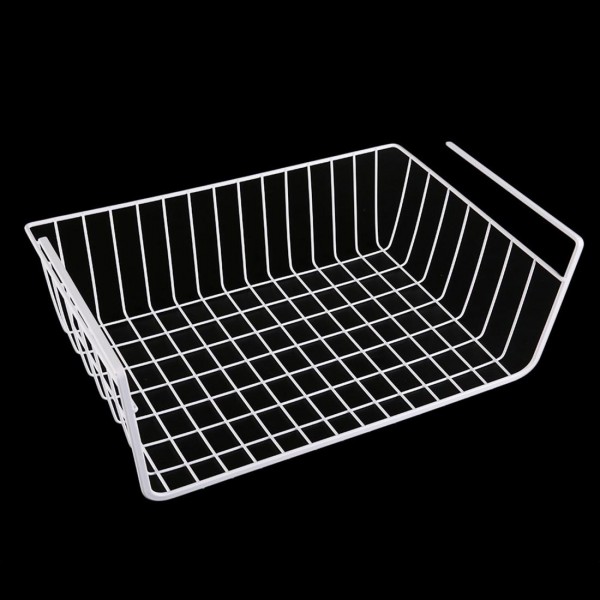White/Silver Kitchen Under Shelf Storage Basket Lightweight Metal Organiser Rack 
