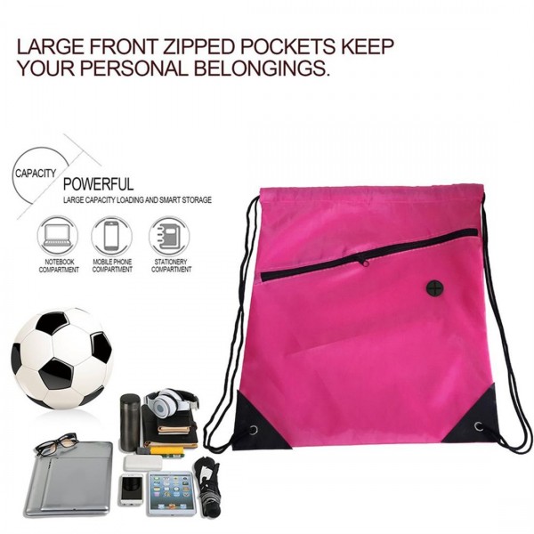 Universal Drawstring Bag Schoolbag Backpack PE Gym Sports Swim Bag With Zipper 