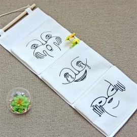Japanese three pockets of cotton and hemp hanging bag wall decorative storage bag sundry organizing 0842 3 pockets crying face