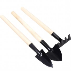 Long Handle Gardening Tools 3PCS/Set Wood Handle Metal Head Shovel Rake Spade