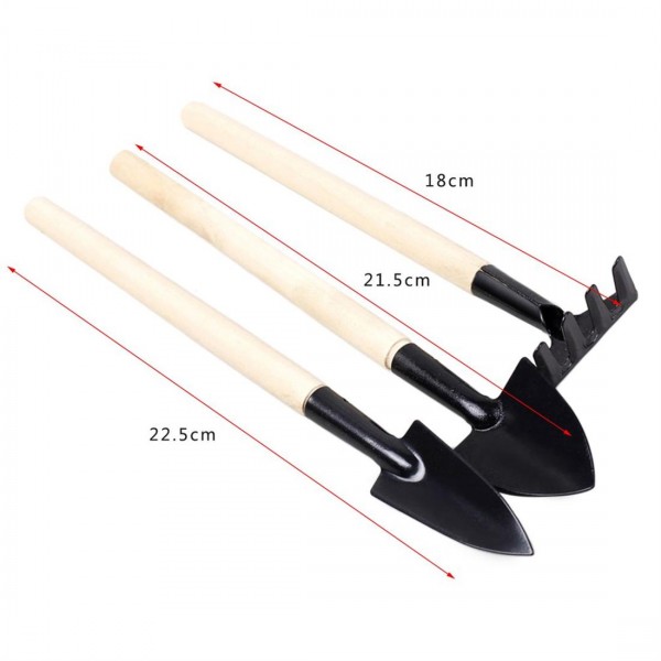 Long Handle Gardening Tools 3PCS/Set Wood Handle Metal Head Shovel Rake Spade 
