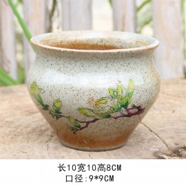 Chinese style classical succulent plant pot hand-painted pottery flowing glaze coarse pottery simple breathable small and medium diameter pot 10*10*8CM diameter :9*9CM classical hand-painted pot 2