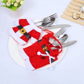 Christmas Santa Claus Suits Knife and Fork Organizers Hodlers Pockets Dinner Decoration Red