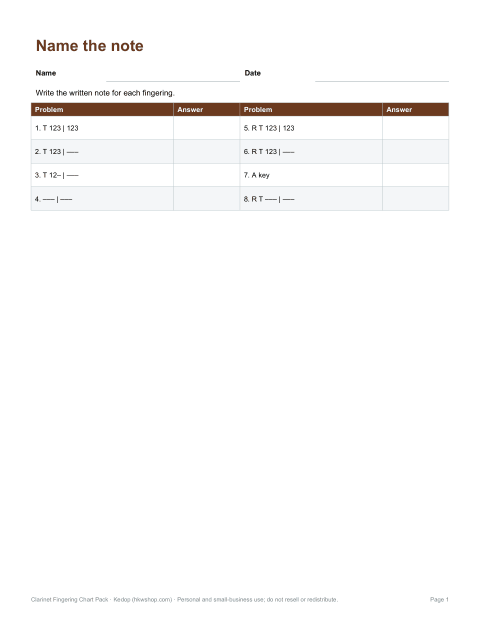 Preview of the first page of Fingering quiz