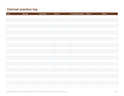 Preview of the first page of Practice log